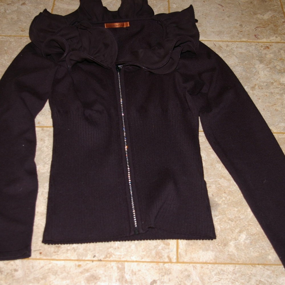 Black Dressy Top Rhinestone Zipper